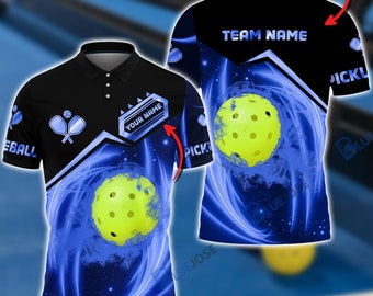 Nom personnalisé bleu motif léger pickleball, chemise unisexe nom de l'équipe