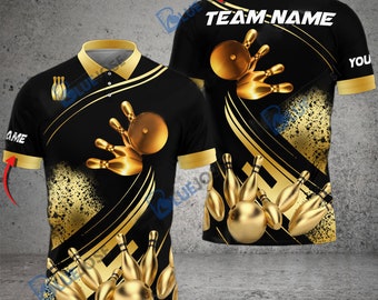 Bowling And Pins Ultimate Golden Customized Name 3D Shirt