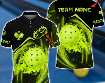 Nom personnalisé motif léger pickleball, nom de l'équipe chemise unisexe