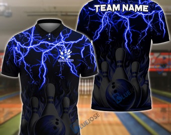 Bowling And Pins Thunder Storm Blue Pattern Customized Name 3D Shirt