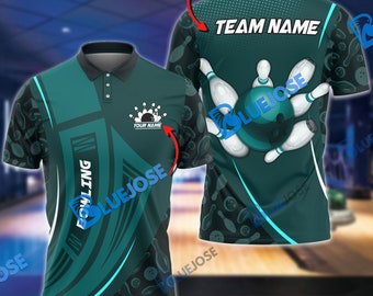 Bowling und Pins Curve Shield Cyan individuelles Namens-3D-Shirt