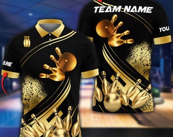 Bowling And Pins Ultimate Golden Customized Name 3D Shirt
