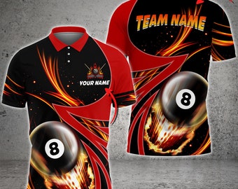 Billiards Fire Red Personalized Name, Team Name 3D Shirts