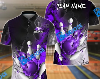 Bowling und Pins Fire Lava Smoke Lila individuelles Namens-3D-Shirt
