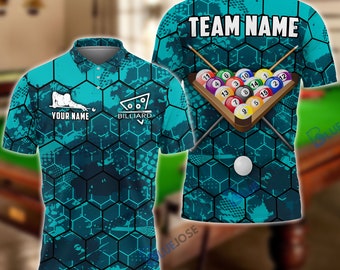 Billiards Ball 8 Cyan Grunge Hexagon Personalized Name, Team Name Unisex Shirt