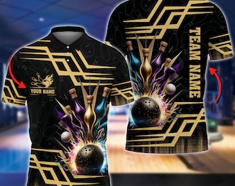 Bowling And Pins Royal Gold Color Option Customized Name 3D Shirt