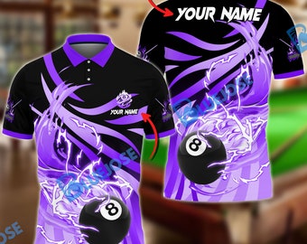 Billiards Ball 8 Thunder Purple Flame Strike Personalized Name, Team Name Unisex Shirt
