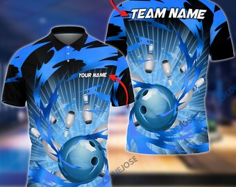 Bowling And Pins Tornado Throw Blue Customized Name 3D Shirt