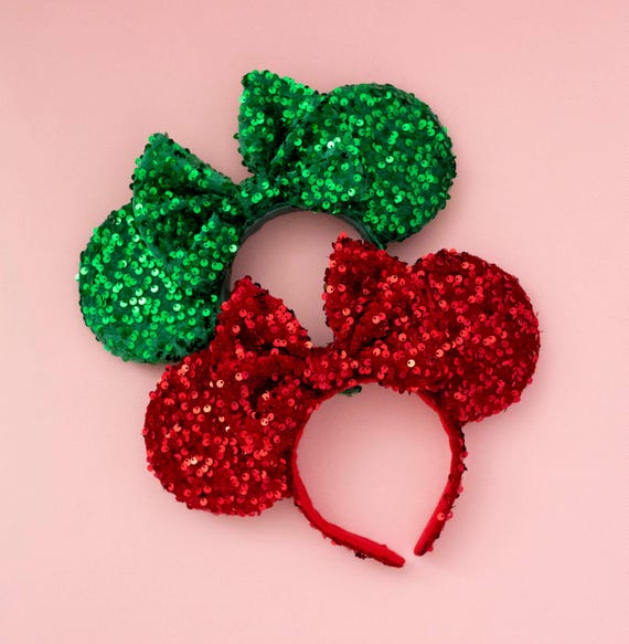 Merry & Bright Red and Green Sequin Disney Ears Headband  display picture 1