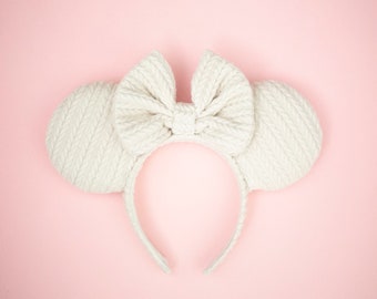 Latte Sweater Weather Ears, Cream Knit Fall Mickey Ears, Minnie Ears, Mouse Ears, Disney Ears