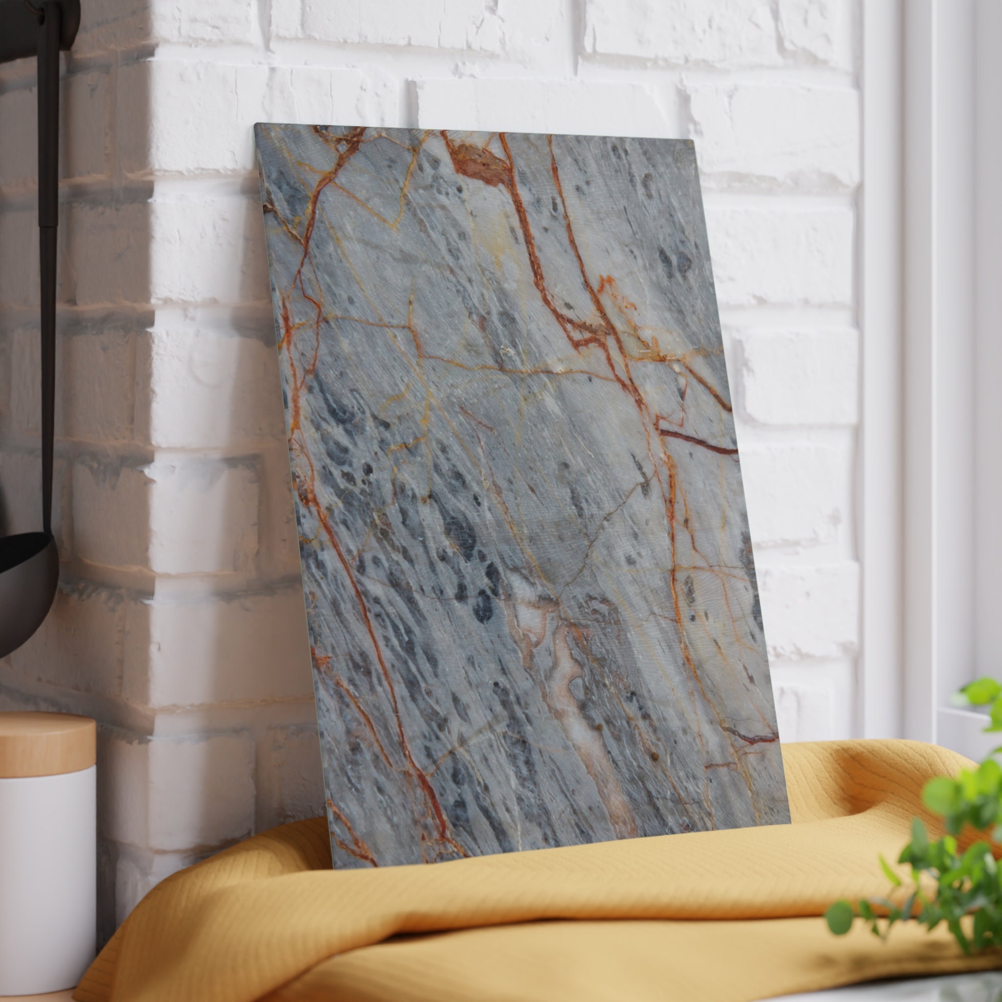 Gray Marble Glass Cutting Board Elegant Kitchen Decor Stylish Serving