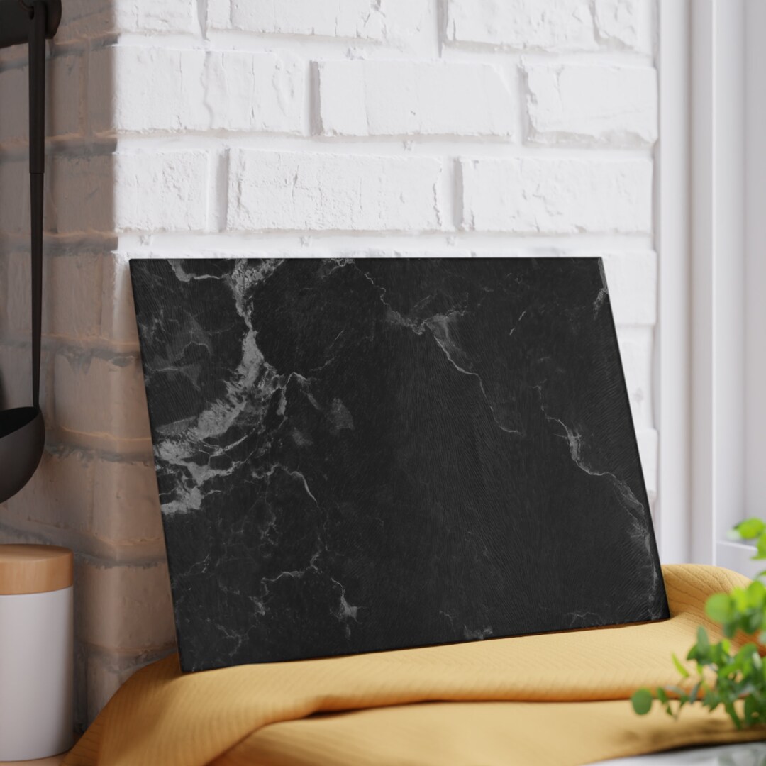 Black Marble Glass Cutting Board Elegant Kitchen Decor Stylish Serving