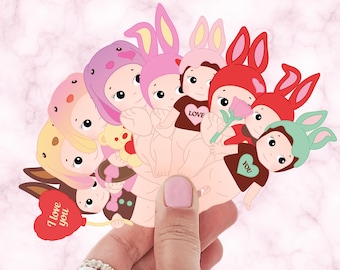 Sonny Angel Inspired Valentines Edition Stickers | Kawaii Waterproof Vinyl Decals