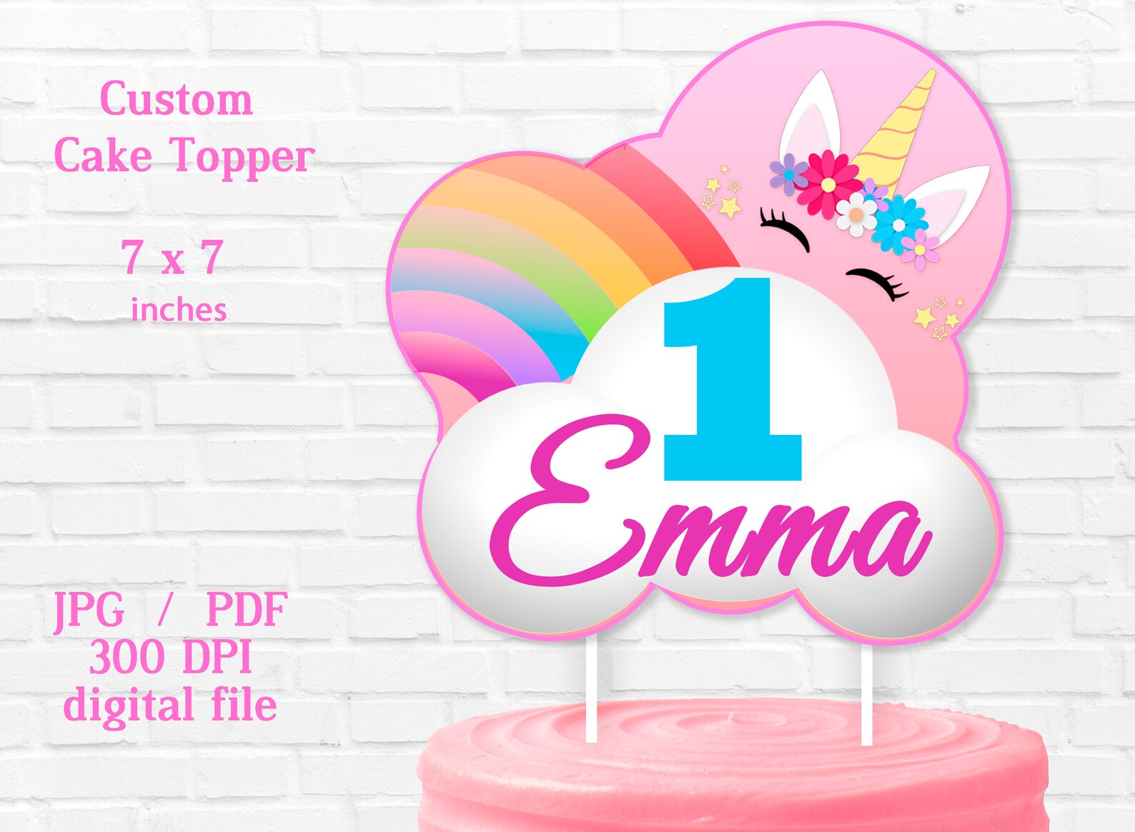 Unicorn Cake Topper Printable, Rainbow, Unicorn Party Decor, Topper for ...