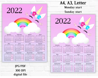 Unicorn Calendar 2022 Unicorn Calendar | Etsy