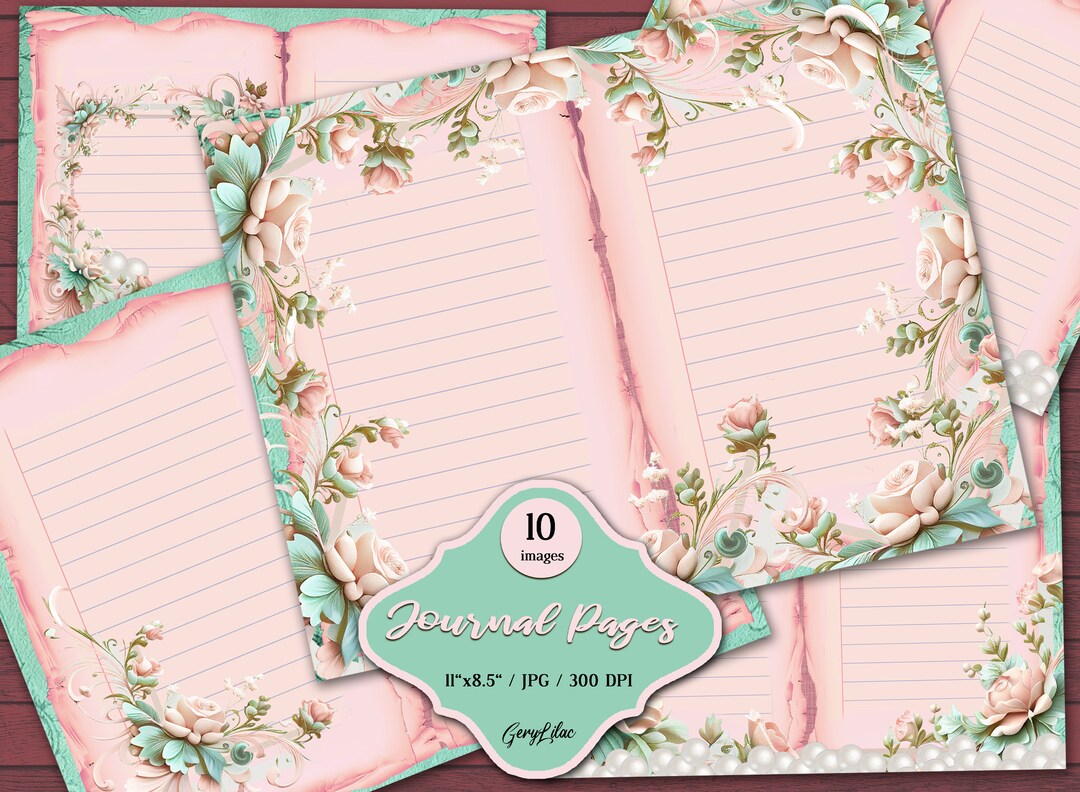 Blank Lined Journal Pages, Printable Shabby Pages, Pink Roses Paper ...