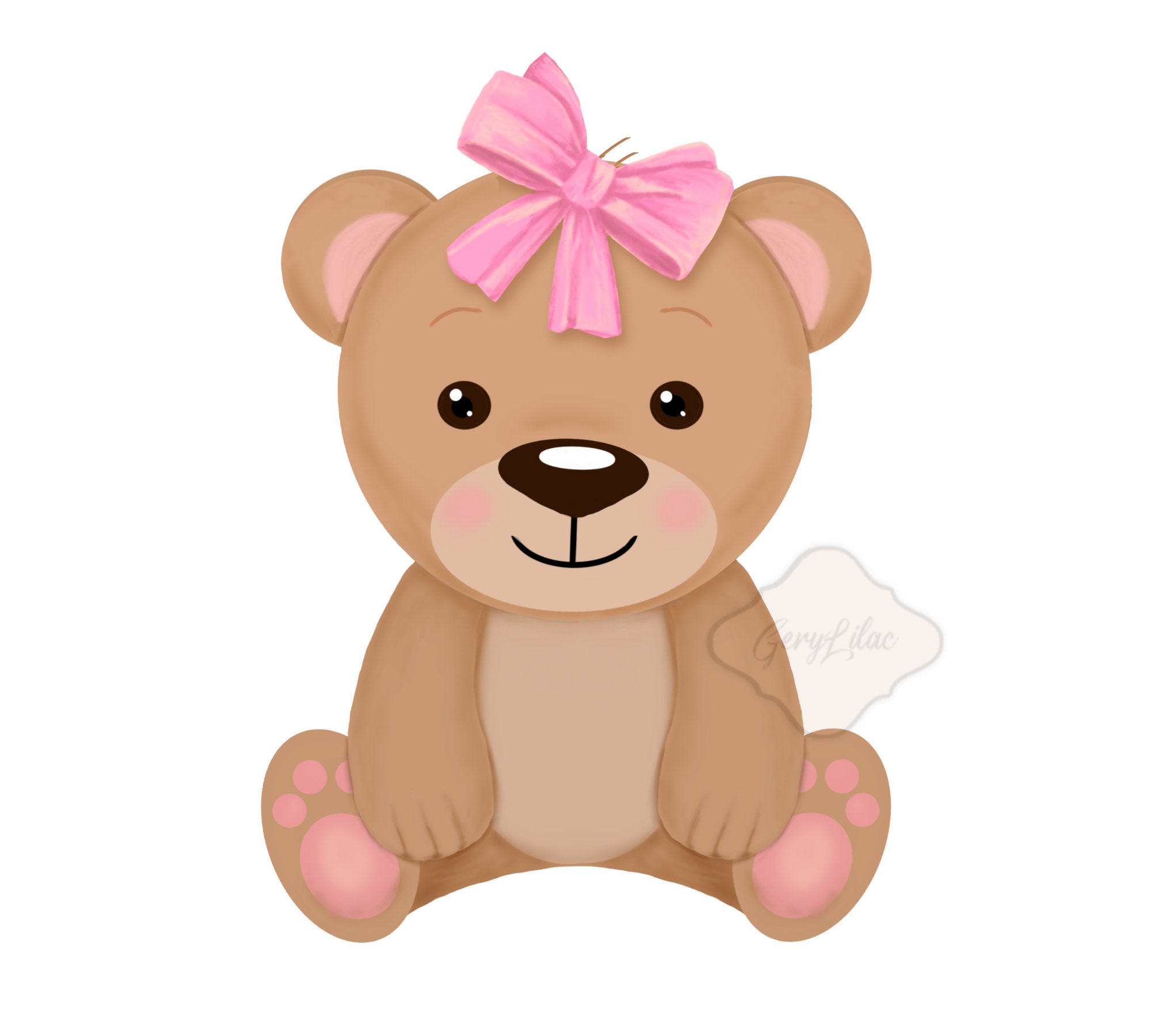 Girl Teddy Bear Pattern Teddy Bear Clipart Bear With Ribbon - Etsy