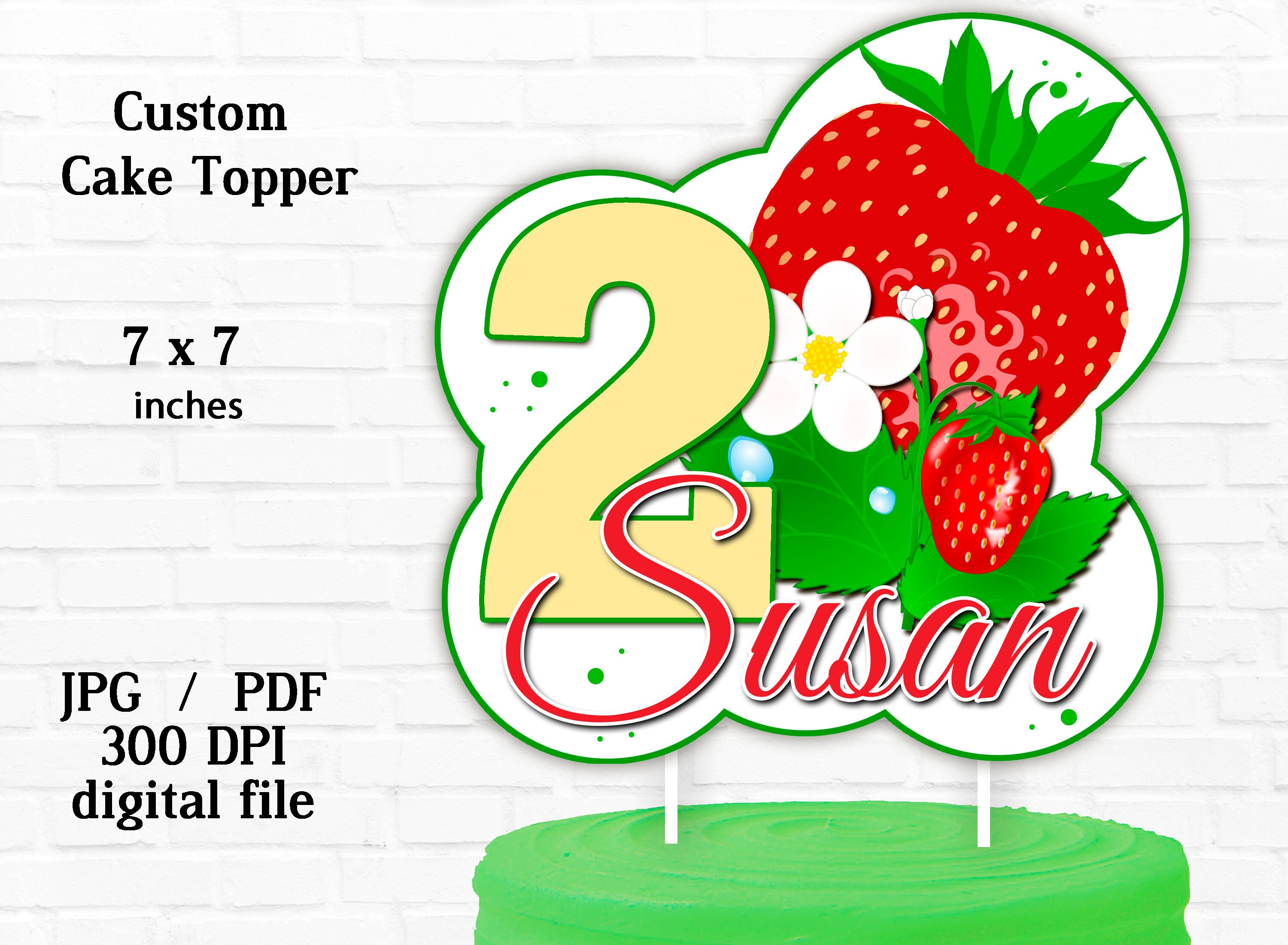 Strawberry Cake Topper Printable Personalized Strawberry Etsy