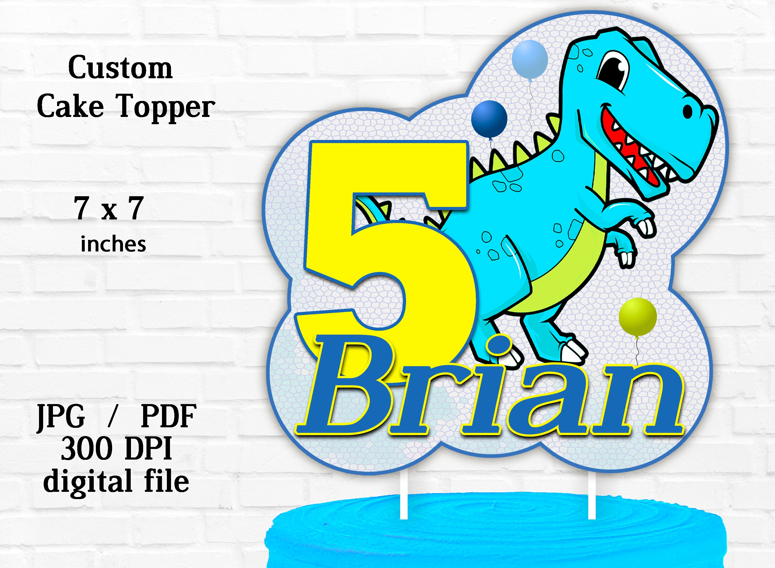 blue dinosaur cake topper