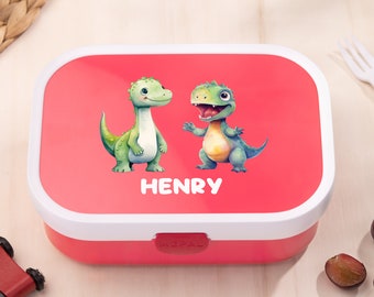 Personalisierte Brotdose Kinder - Lunchbox Kinder mit Trennwand, Kindergarten, Schule - Schulanfang - Brotdose mit Namen und Dino Motiv