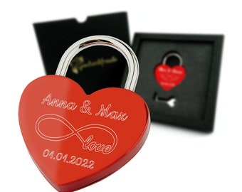 Liebesschloss mit Gravur Diamat-Gravur wetterfest - personalisierte Geschenke zum Valentinstag - Valentinstag Geschenke für Männer - rot
