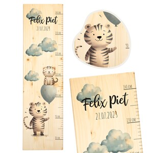 Messlatte Kinder personalisiert - Safari-Abenteuer - Holz 20x70cm - Skala 80-140cm - Geschenk zur Taufe und Geburtstag - Tiger