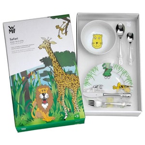 WMF Set Safari, Taufgeschenke, Geschenke zur Taufe, Namensgravur, Kinderbesteck mit Gravur Namen 6-teilig, Edelstahl mit Geschirr Bild 5