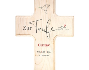 Taufkreuz - personalisiertes Geschenk zur Taufe - Holzkreuz mit Name, Datum und Maritim Motiv - Ersttaufe - Taufgeschenk