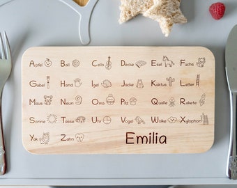 Personalisiertes ABC Frühstücksbrettchen - Einzigartige Geschenkidee zum Schulanfang Einschulungsgeschenk für Kinder zum Schulbeginn