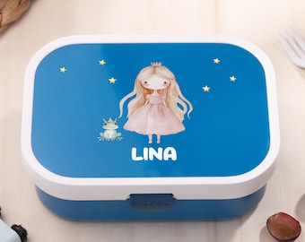 Personalisierte Brotdose Kinder - Lunchbox Kinder mit Trennwand, Kindergarten, Schule - Schulanfang - Brotdose mit Namen & Prinzessin Motiv