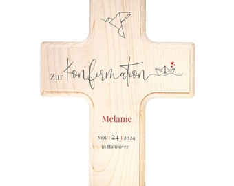 Konfirmationskreuz - personalisiertes Geschenk zur Konfirmation - Holzkreuz mit Name, Datum und Maritim Motiv - Konfirmationsgeschenk