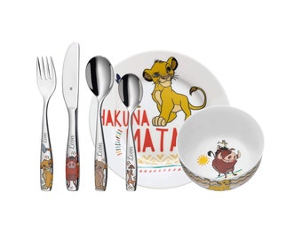 WMF Set König der Löwen, Taufgeschenke, Geschenke zur Taufe, Namensgravur, Kinderbesteck mit Gravur Namen 6-teilig, Edelstahl - Disney Deko