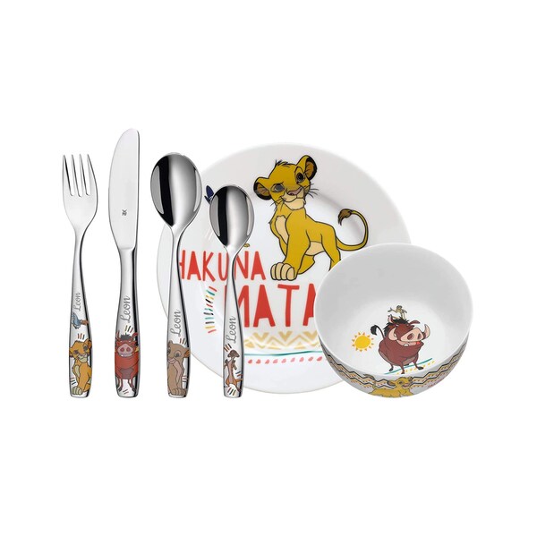 WMF Set König der Löwen, Taufgeschenke, Geschenke zur Taufe, Namensgravur, Kinderbesteck mit Gravur Namen 6-teilig, Edelstahl - Disney Deko