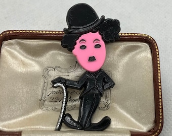 Vintage 1970s silent movie Charlie Chaplin film star brooch