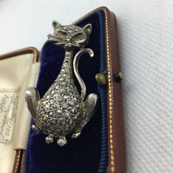 1950s vintage marcasite cat brooch