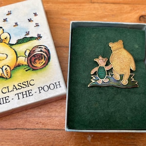 Broche vintage banhado a ouro 22 quilates Ursinho Pooh e Leitão, perfeito em caixa