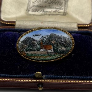 Antique Victorian 1800s Arosa, Switzerland souvenir enamelled brooch