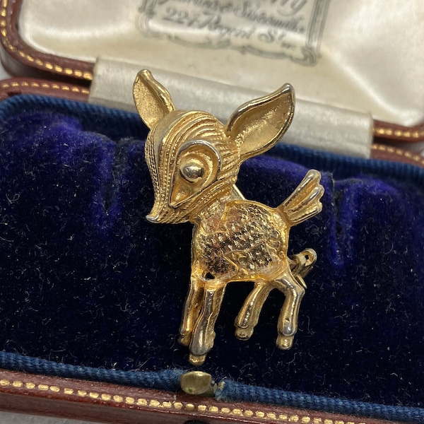 Belle broche en or cerf Bambi des années 1950