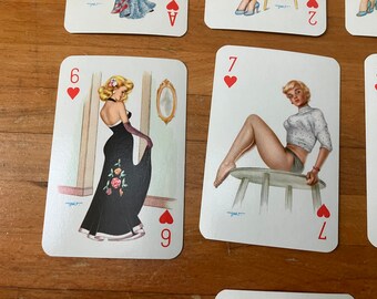 Vintage 1950s Darling glamour girl pin-up illustrated playing cards - full set with 3 jokers in MINT condition