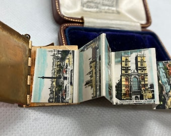 Vintage 1950s miniature London postcard book bow brooch - unusual