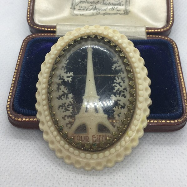Beautiful 1920s antique French celluloid brooch - Eiffel Tower, Paris