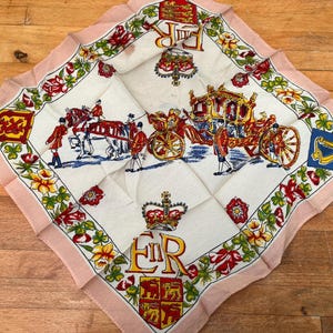 Vintage 1953 handkerchief celebrating the coronation of Queen Elizabeth II