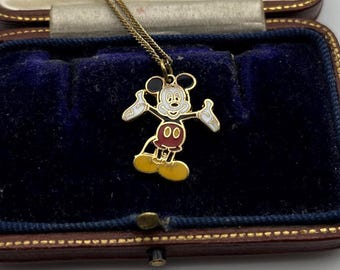 Collar con dije esmaltado de Mickey Mouse de Disney, estilo vintage de los años 80.