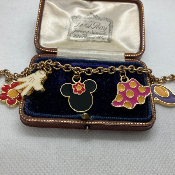 Lovely 1980s vintage Disney Mickey and Minnie Mouse charm bracelet - signed