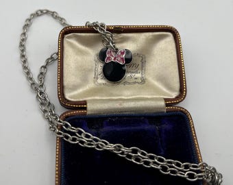 Vintage 1980s Disney Minnie Mouse Enamel Pendant – 24cm Chain