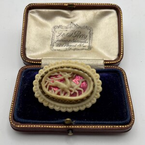 Beautiful 1920s antique French depose celluloid brooch with trombone clasp - deer in forest