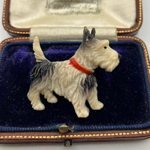 Broche Vintage Chien Scottish (Terrier écossais) En Celluloïd - Occasion En Bon état