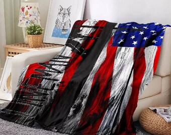 Quilt Gift For Dad Fleece Blanket Lineman American Flag Blanket
