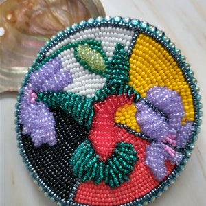 Large barrette Raised beadwork hummingbird atop the four directions and trimmed in rhinestones image 2