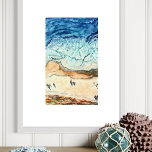 Original watercolor painting Ocean wave beach wall art Coastal artwork Seascape painting with people Nautical decor Beach house art